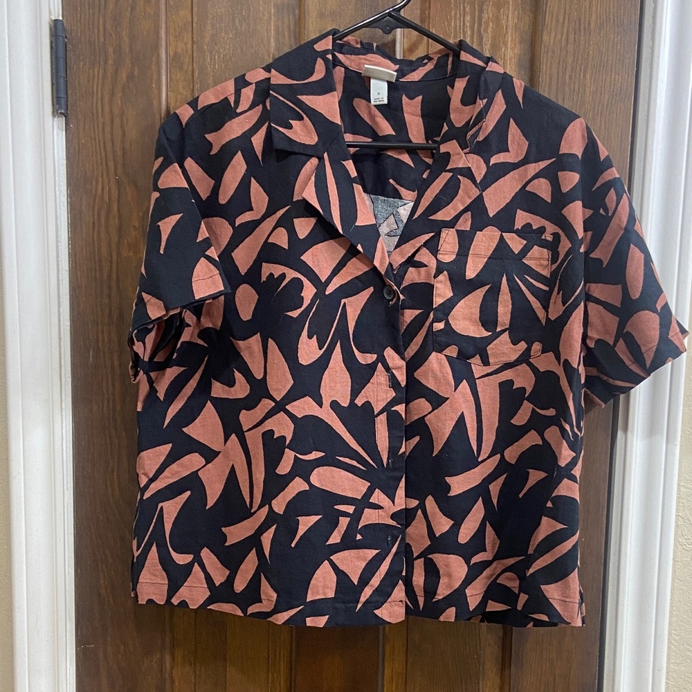 a new day Black and Pink Abstract Button Down Shirt